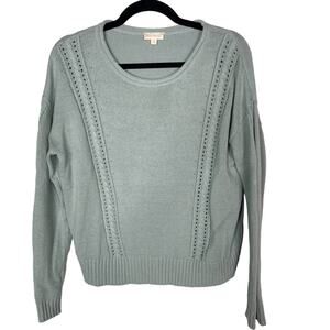 Hem & Thread S Seafoam Green Crew Neck Knit Sweater Cotton Blend Textured Stitch